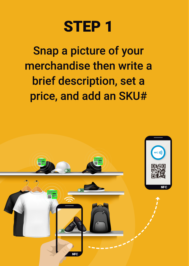 Snap a picture of your merchandise then write a brief description, set a price, and add an SKU#