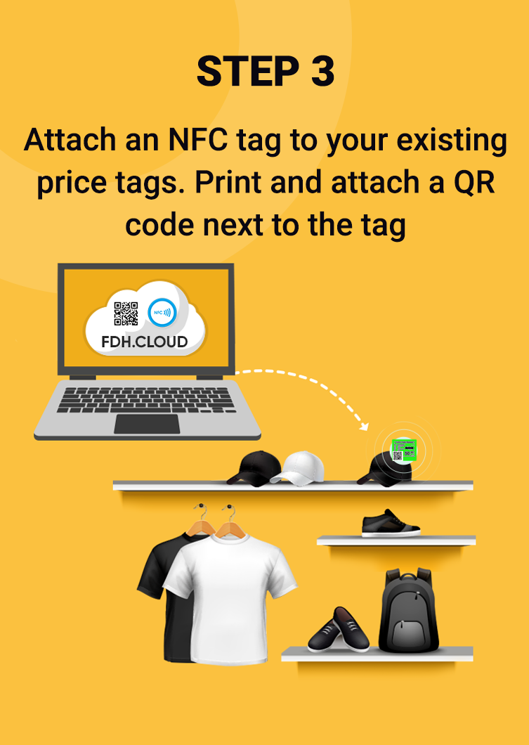 Attach an NFC tag to your existing price tags. Print and attach a QR code next to the tag